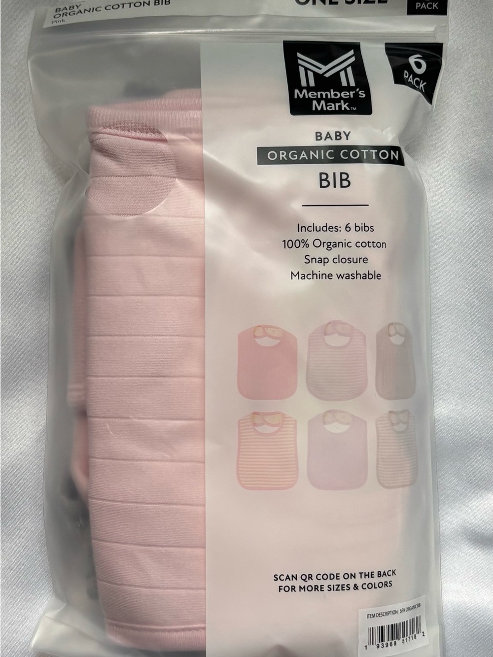 Member's Mark Baby Organic Cotton Bibs - Pink 6-Pack New In Package